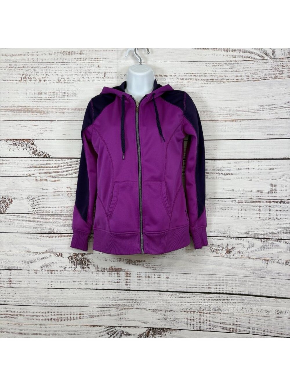 Reebok Purple Fleece Color Block Zipper Front Hooded Jacket